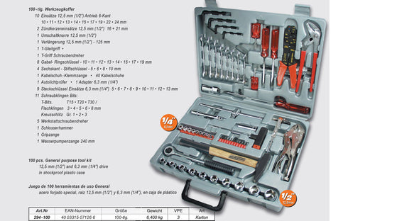 Werkzeugkoffer 100-tlg., Spezialstahl