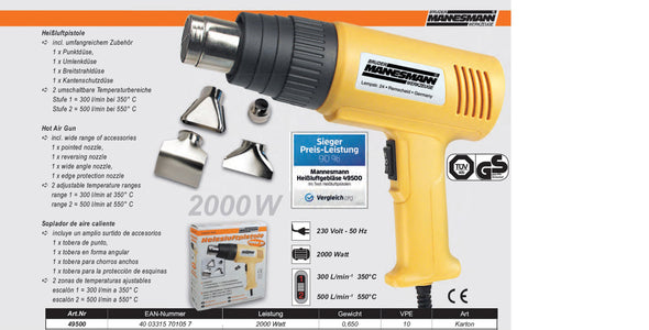 Heissluftgebläse 2000 W mit 4-tlg. Zubehör