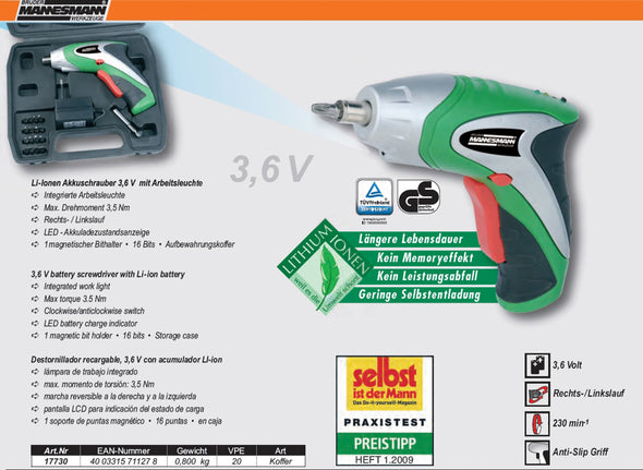 Lithium-Ionen Akkuschrauber 3,6 V