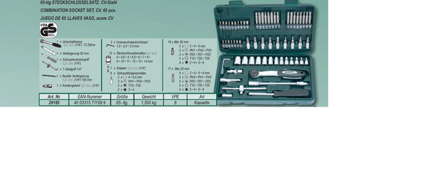 65-tlg. Steckschlüsselsatz 1/4""