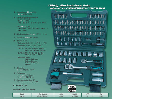 Steckschlüsselsatz 115-tlg., 1/4""+1/2""