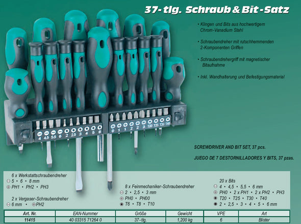 37-tlg. Schraubendreher+Bitsatz