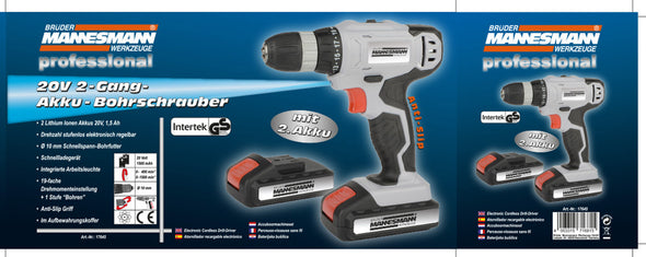 Akku-Bohrschrauber 20V, Li-Ionen, 2-gang, 2 Akkus