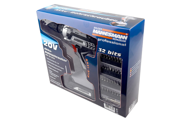 Akku-Bohrschrauber Set, 20V, Li-Ionen mit Bitsortiment